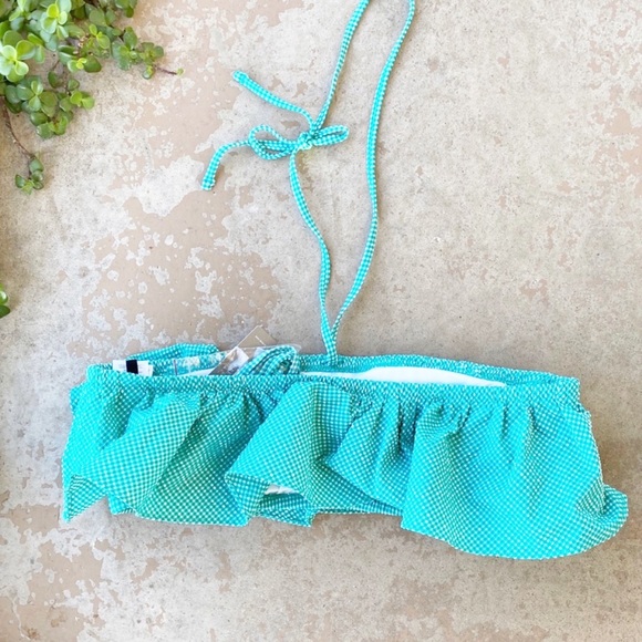 J Crew Green Searsucker Gingham Plaid Bikini Top - Picture 2 of 4